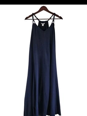 Garnet Hill Navy Blue Cotton Gauzy Beach Dress Lagenlook Sleeveless PS Petite S